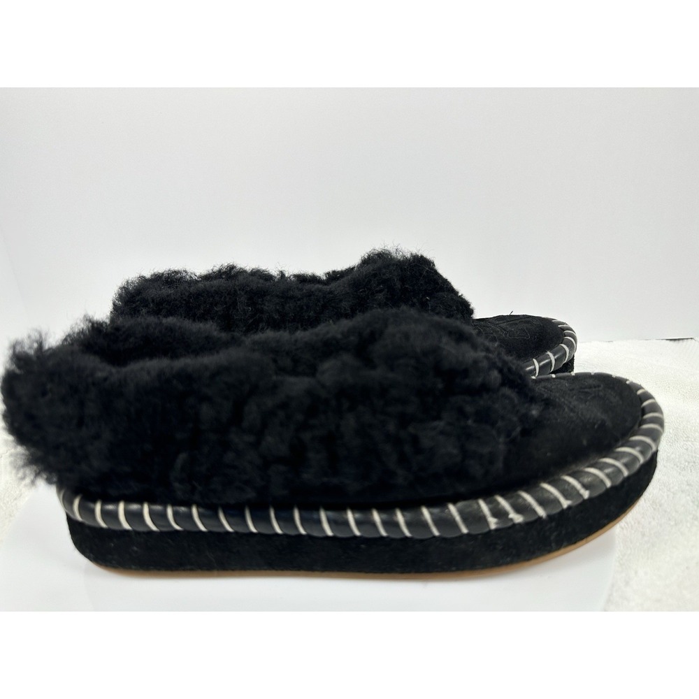 Tory Burch Black Curly Shearling Suede Indoor Outdoor Slipper Cozy Comfortable